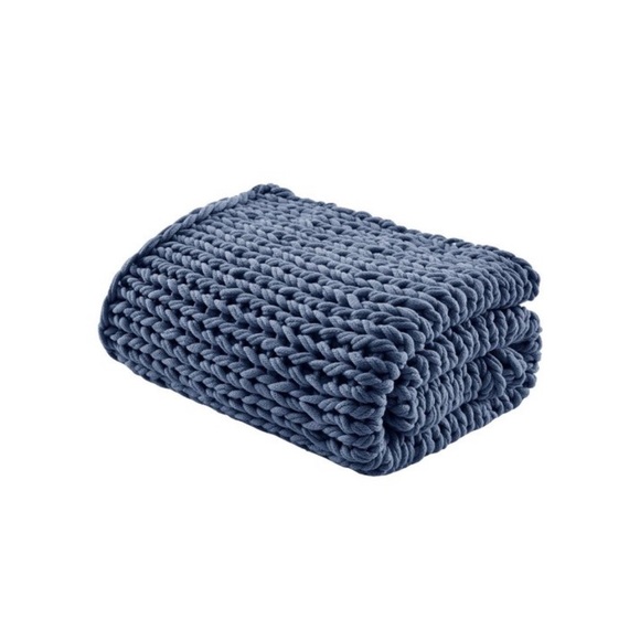 Madison Park Chunky Double Knit Handmade Throw Blanket in Indigo, 50x60”